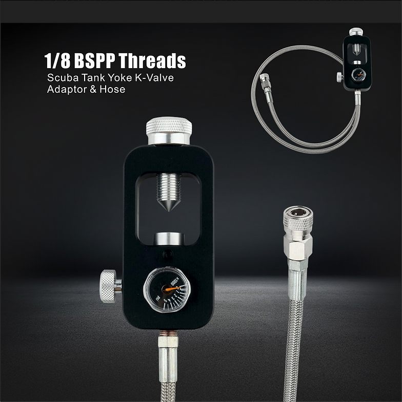 ULTRAFORCE 1/8 BSPP Scuba Tank Yoke K-Valve Adapter & Hose